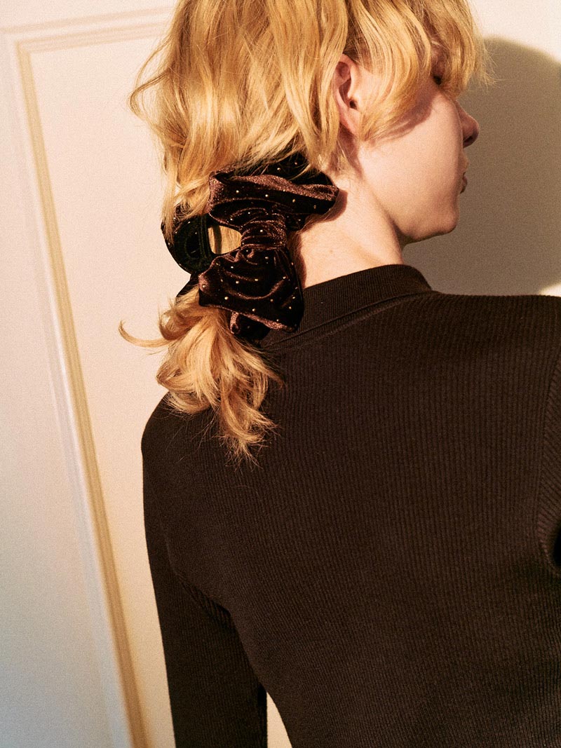 BRIGITTE dot ribbon clip in BRN×GLD